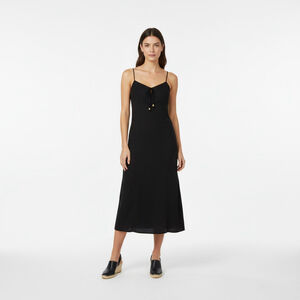 Esprit Vintage Black Linen Smocked Bodice Midi Dress Boho